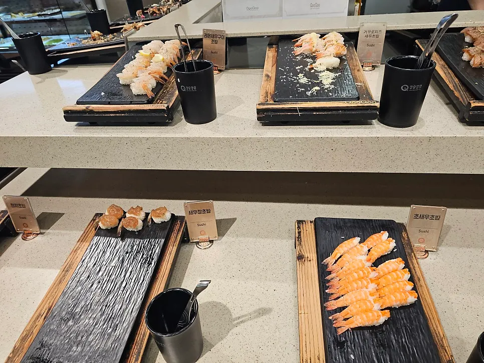Sushi corner with a variety of shrimp sushi