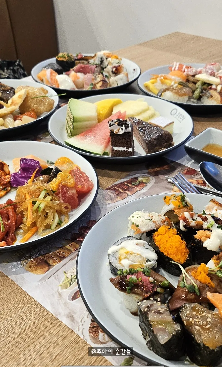Sushi and first-round dessert plate