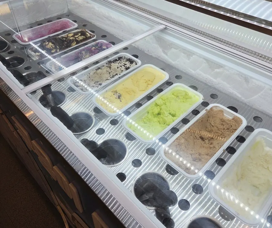 Ice cream station with many varieties