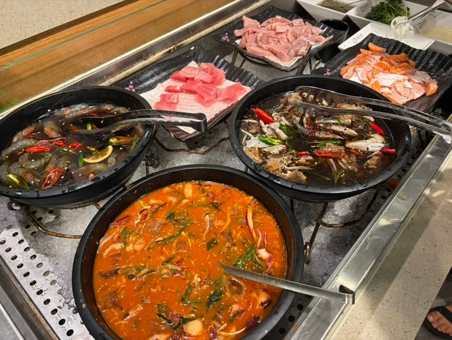 Seafood corner and fresh salmon sashimi