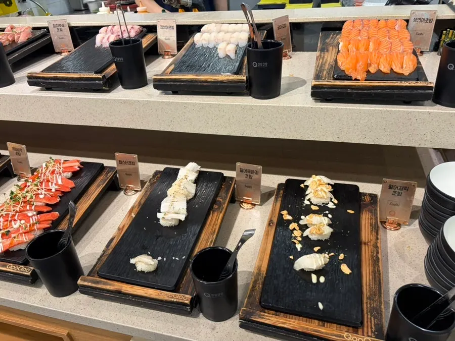 Sushi corner with many varieties