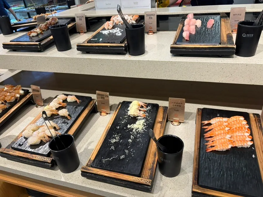 Sushi corner with many varieties