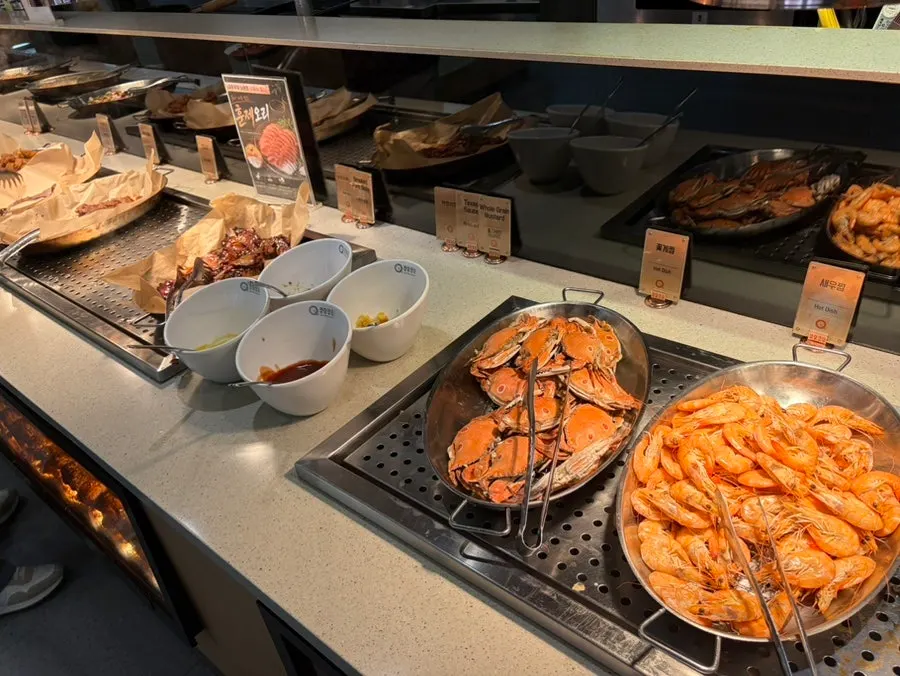 Lamb chops, chili shrimp, and cream shrimp