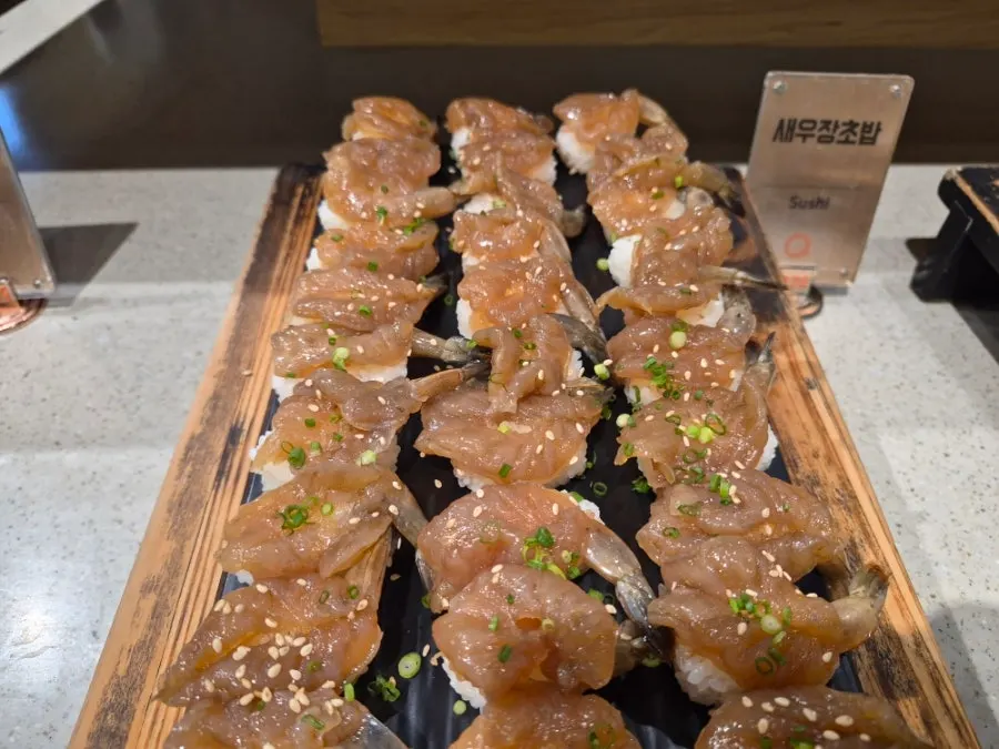 Assorted salmon and shrimp sushi