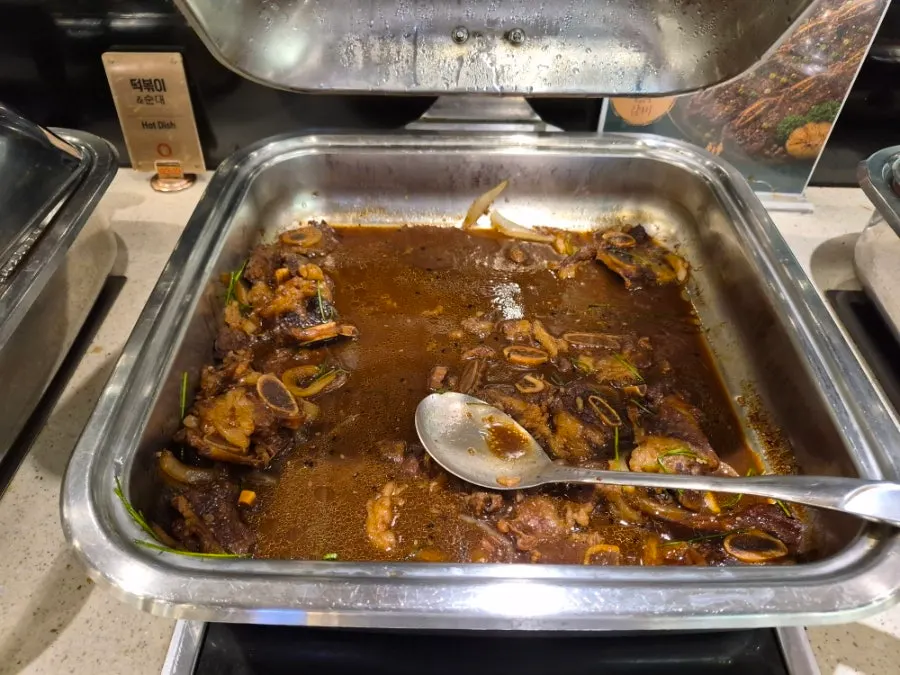 Assorted Japanese and Korean buffet dishes
