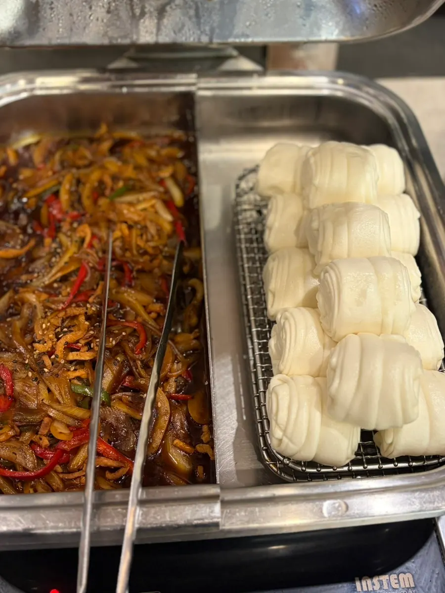 Buffet station with Korean dishes