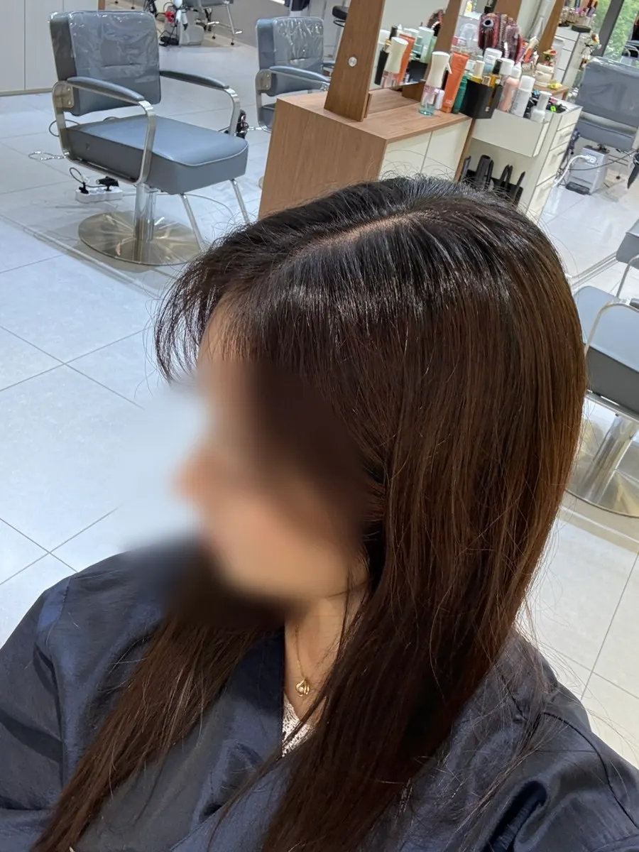 Brown hair with grown-out roots before the dye