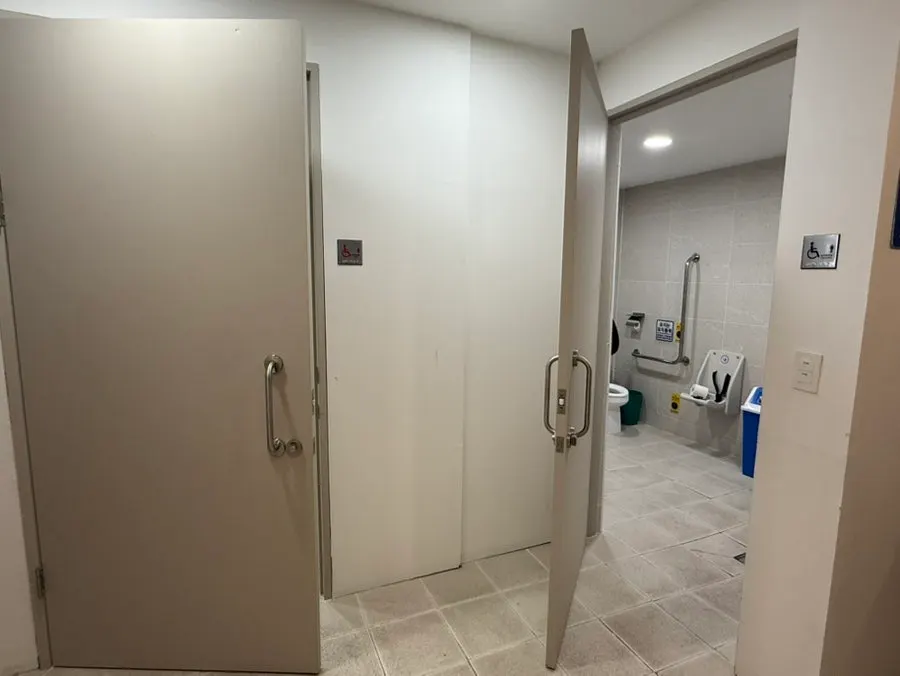 Interior of the restroom located outside the shop