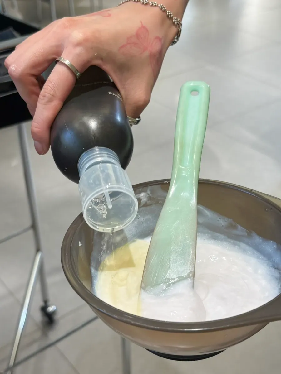 Protein ampoule added into the dye mixture