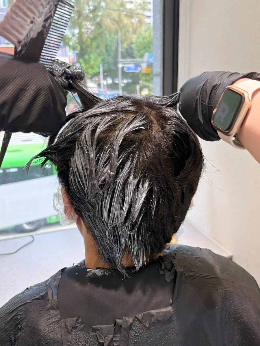 Hair designer applying the dye