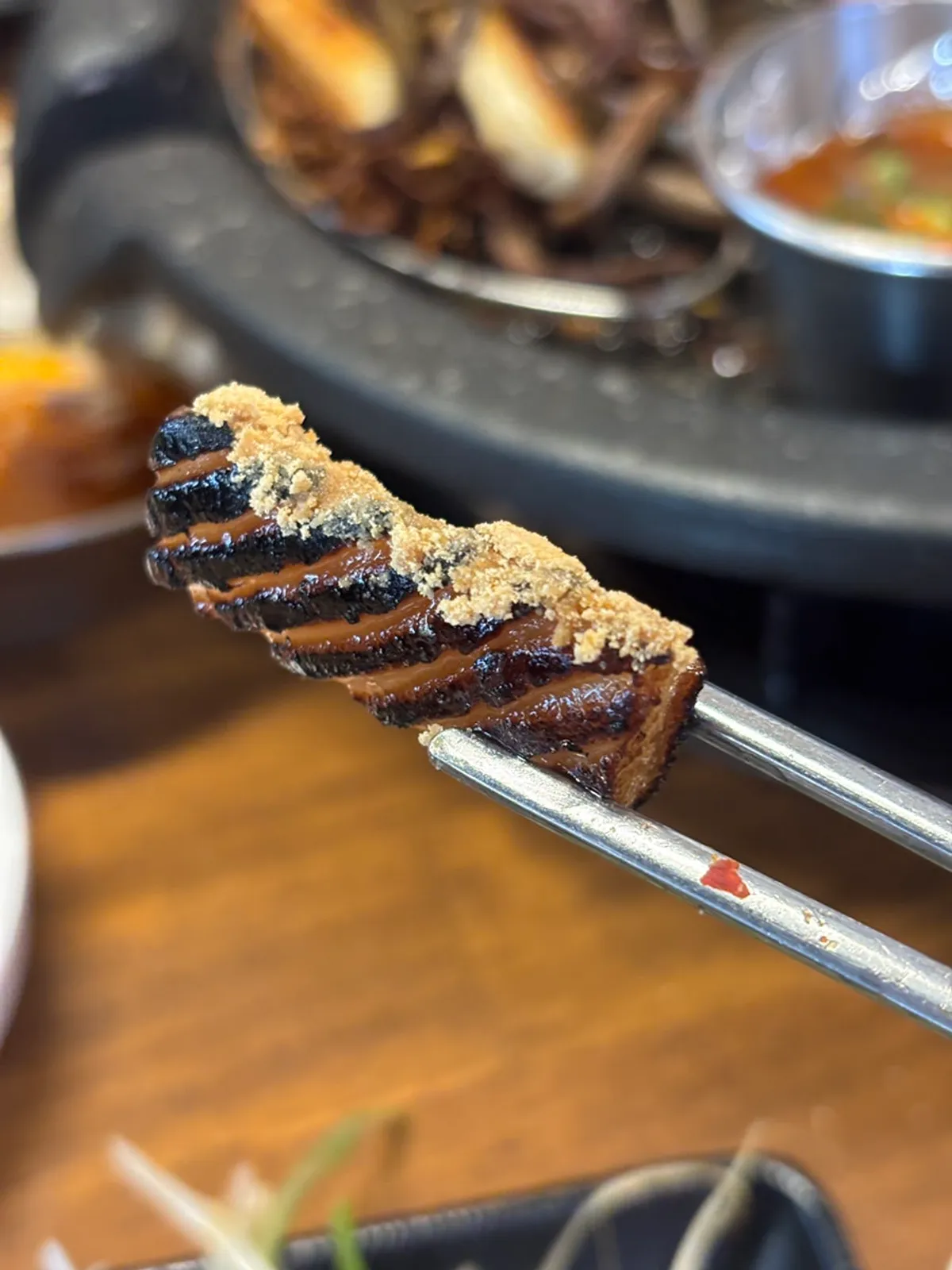 Plate of tender cooked pork skin with soybean powder