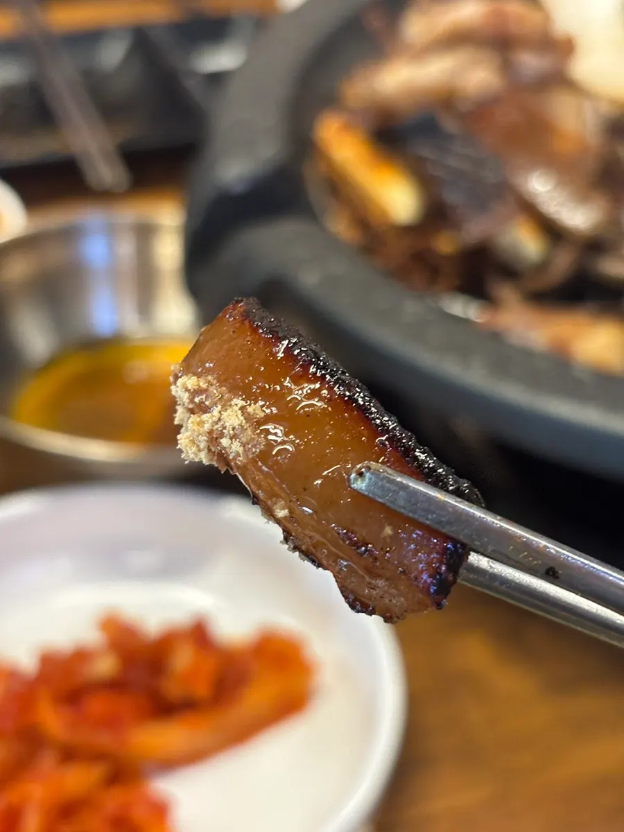 The grill and table near the end of the meal