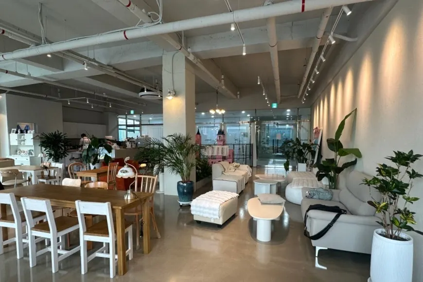 Decorative items and lighting inside the café