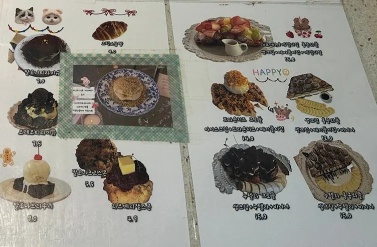 Menu listing waffle and coffee prices