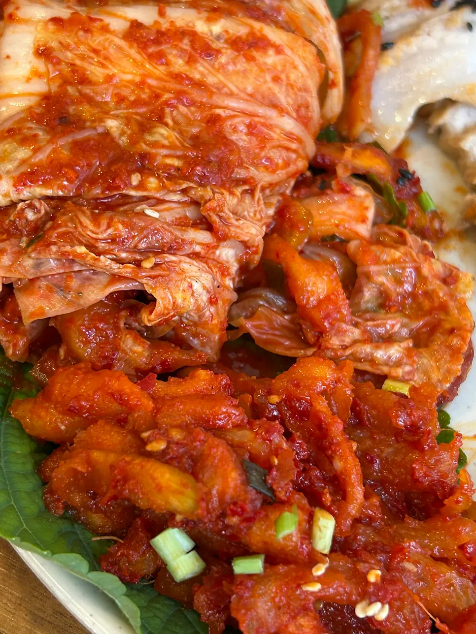 Close-up of a single piece of pork belly bossam