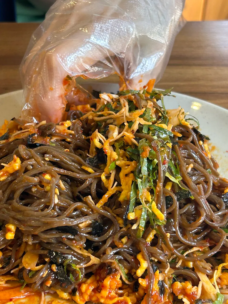 Cold buckwheat noodles piled high with toppings