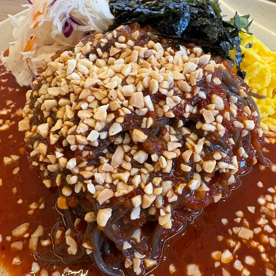 A bowl of mixed makguksu noodles