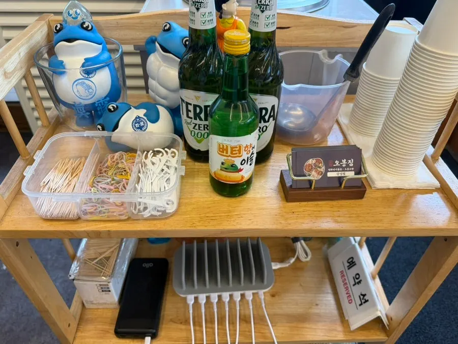 Charger and amenities corner inside the restaurant