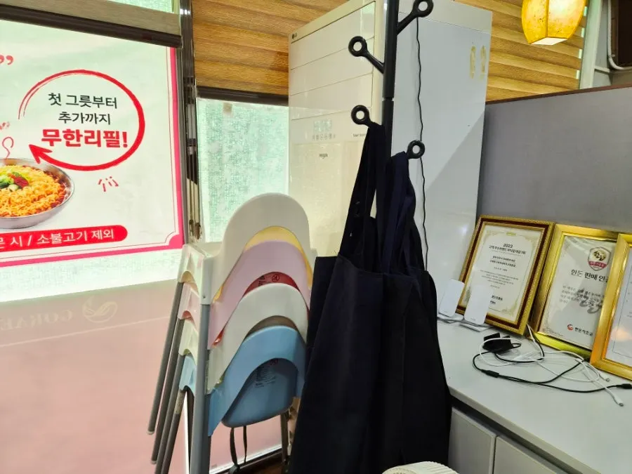 A baby chair set up at the restaurant