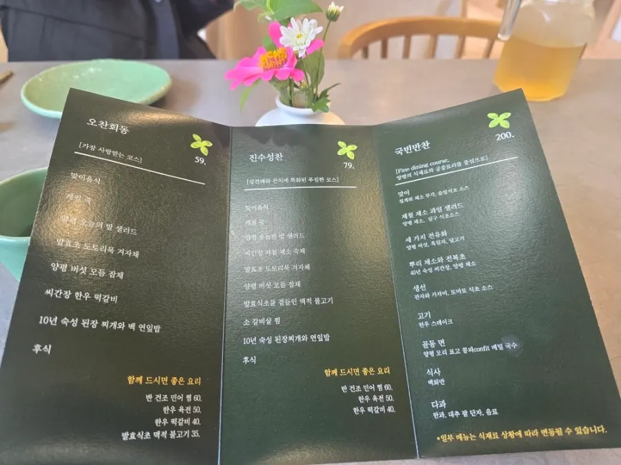 Dishes from the Ochan Hoedong hanjeongsik course served in sequence