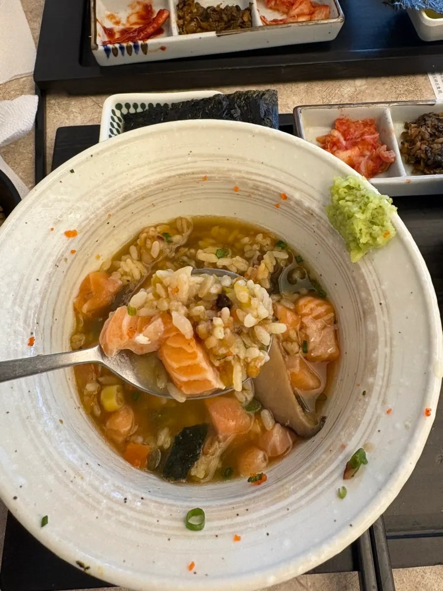 Finished ochazuke broth after being poured in