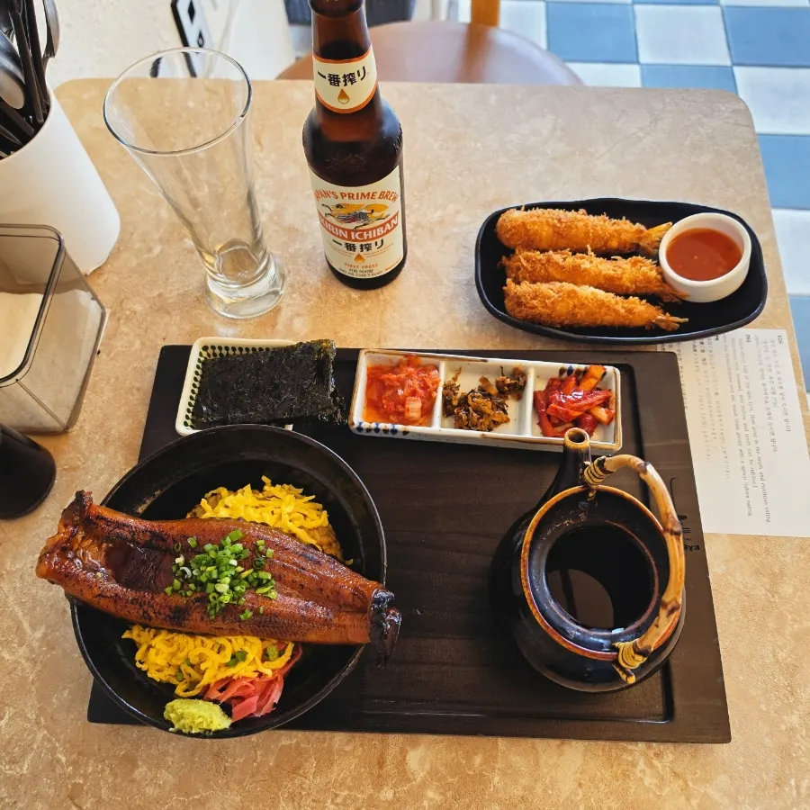 Solo dining spread of Ochaya's unagi ochazuke