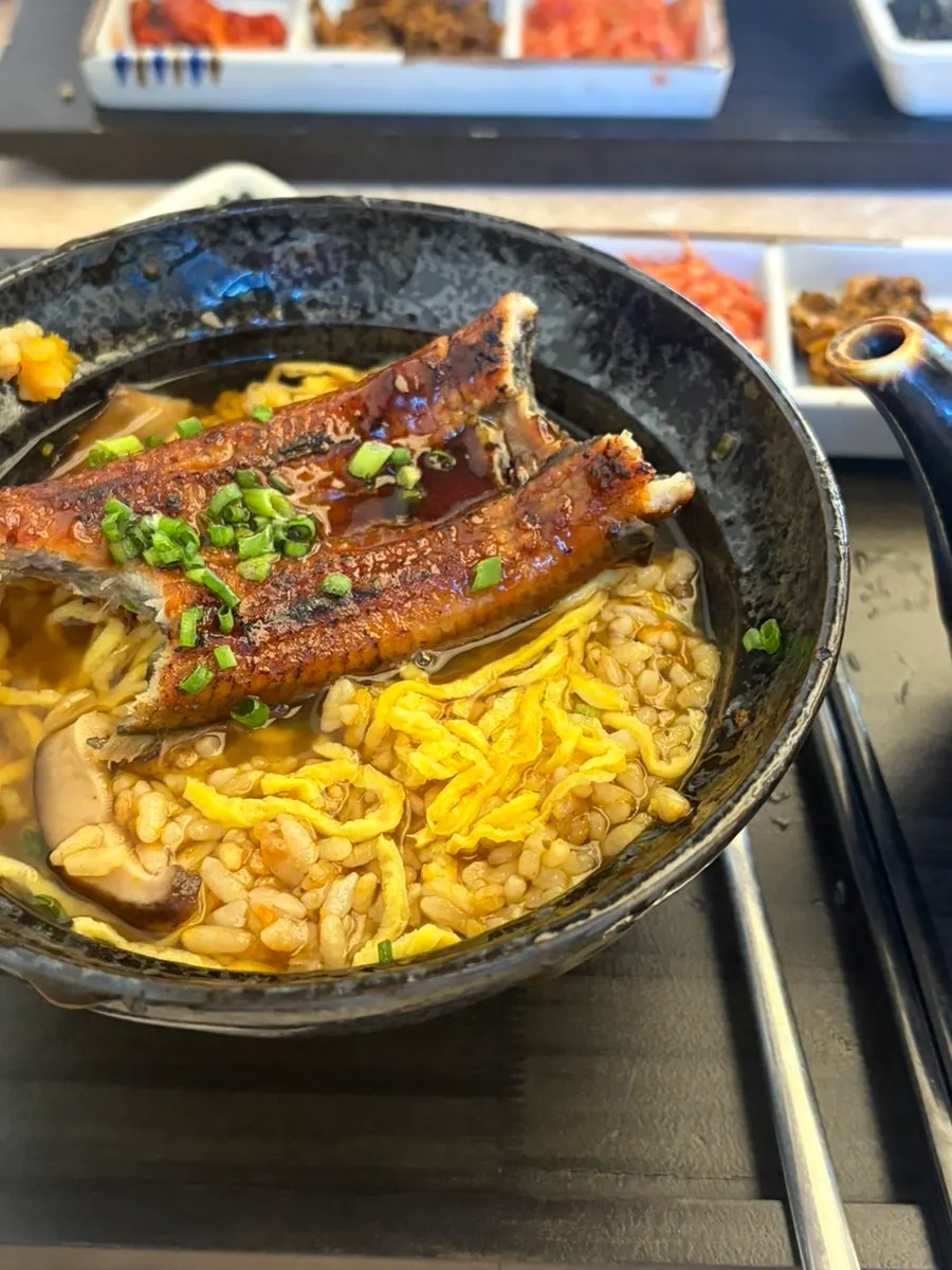 Ochaya's unagi ochazuke with big chunks of eel on top
