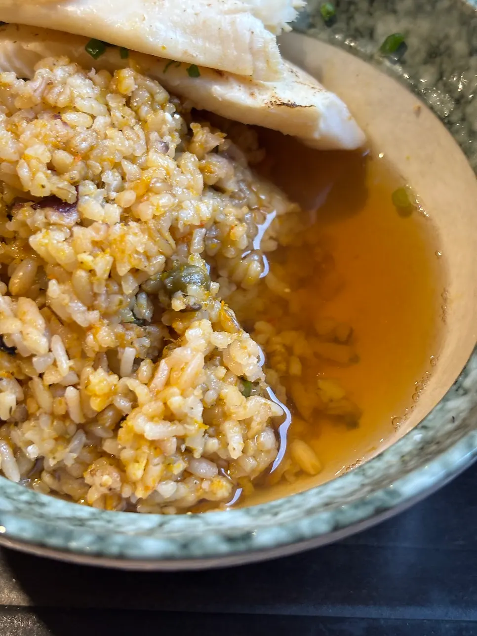 Ochazuke broth served separately in a bottle