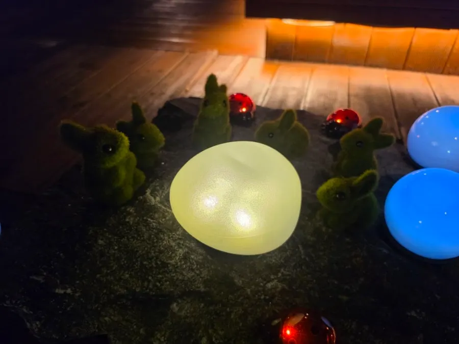 Outdoor terrace deck decorated with lighting and ornaments
