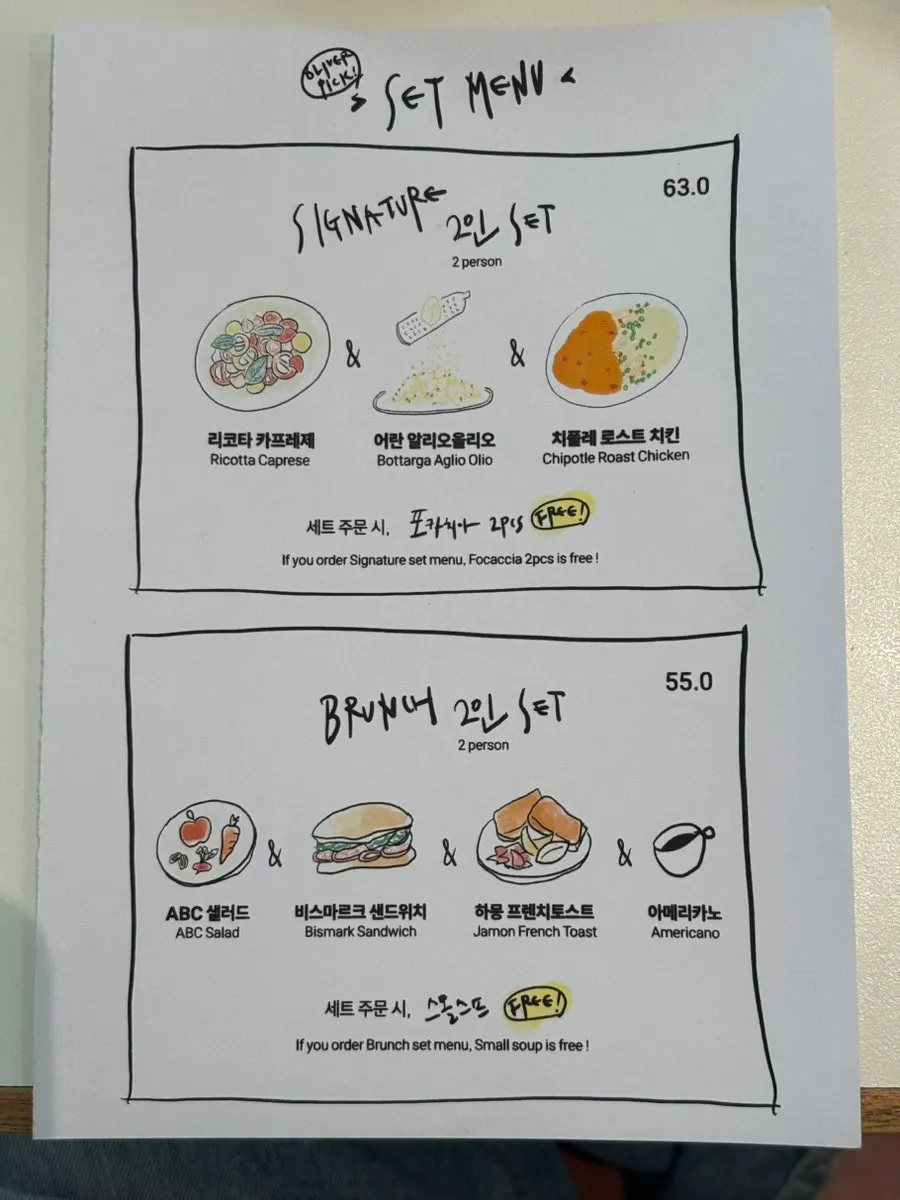 Menu board showing the set menu at Odd Bird Oliver
