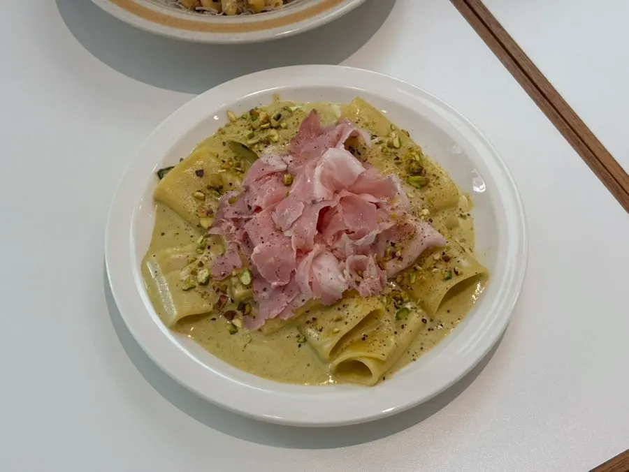 Pistachio jambon pasta at Odd Bird Oliver