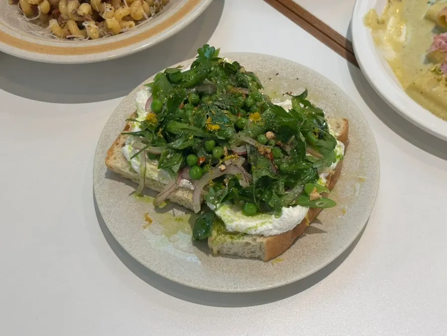 Green bean open sandwich at Odd Bird Oliver