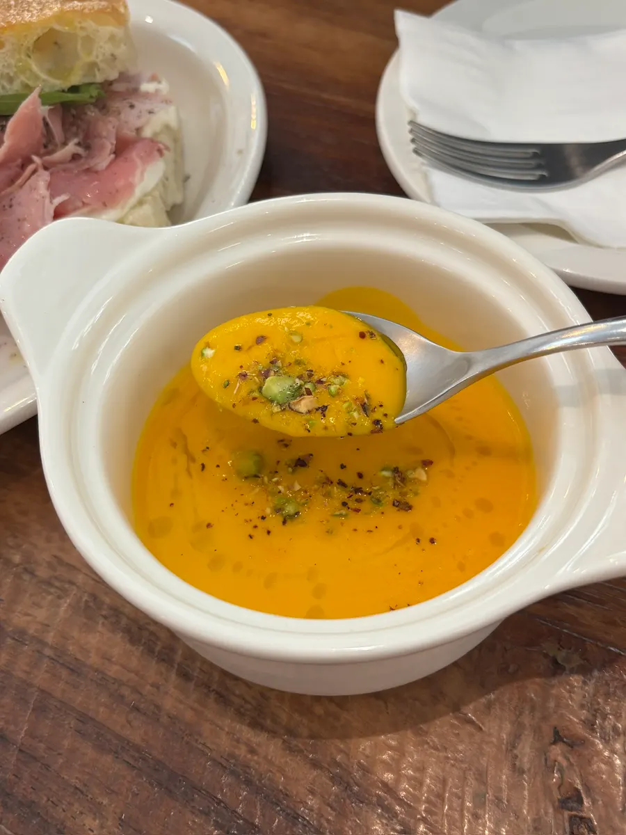 A bowl of house-made carrot soup