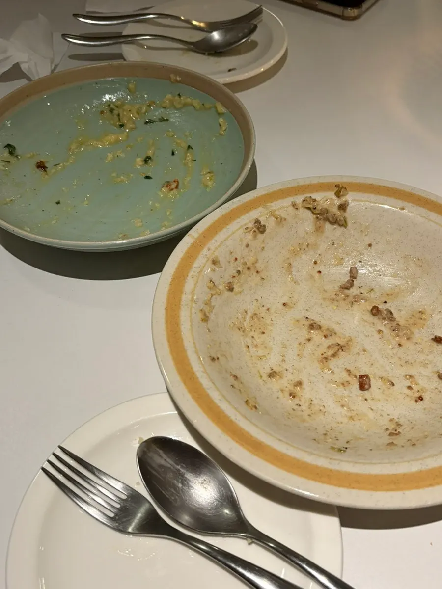 An empty, fully finished pasta plate