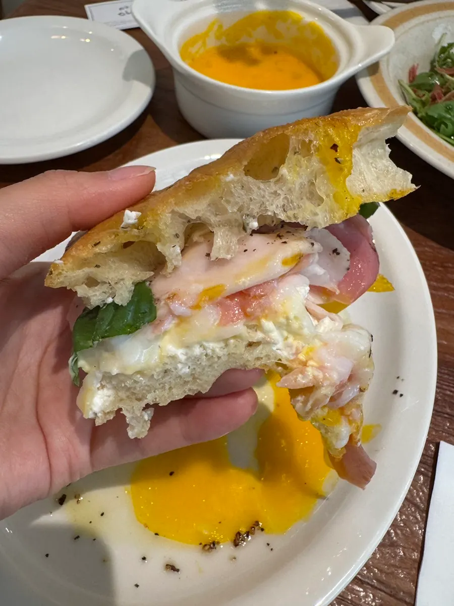 Cross-section view of the focaccia sandwich