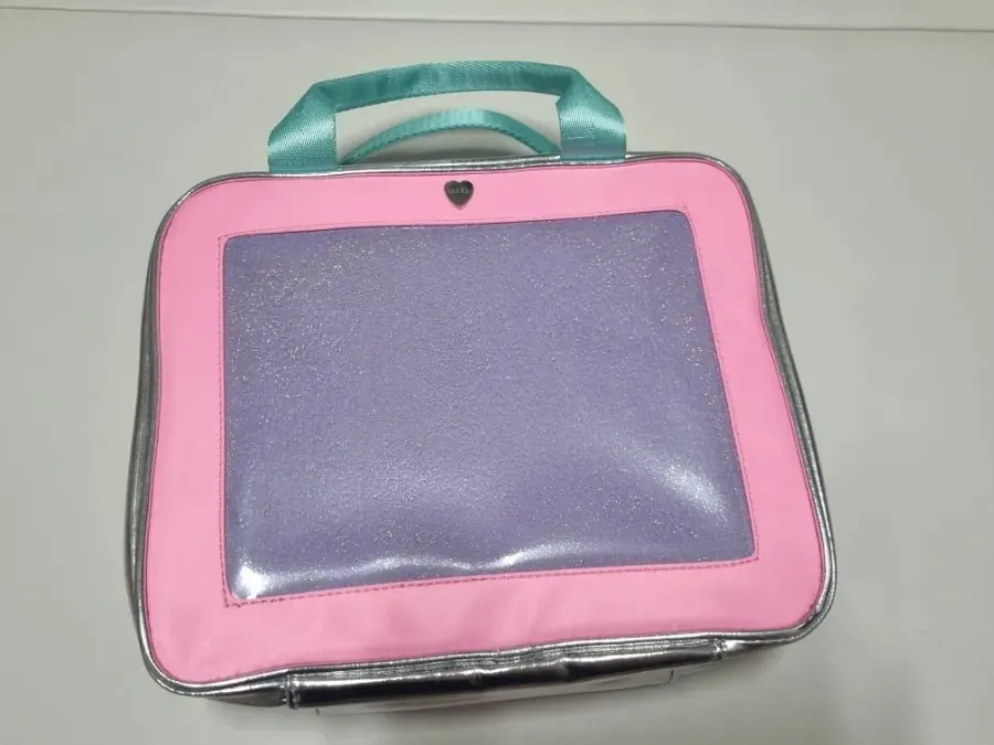 Wash bag with bouclé sticker patches