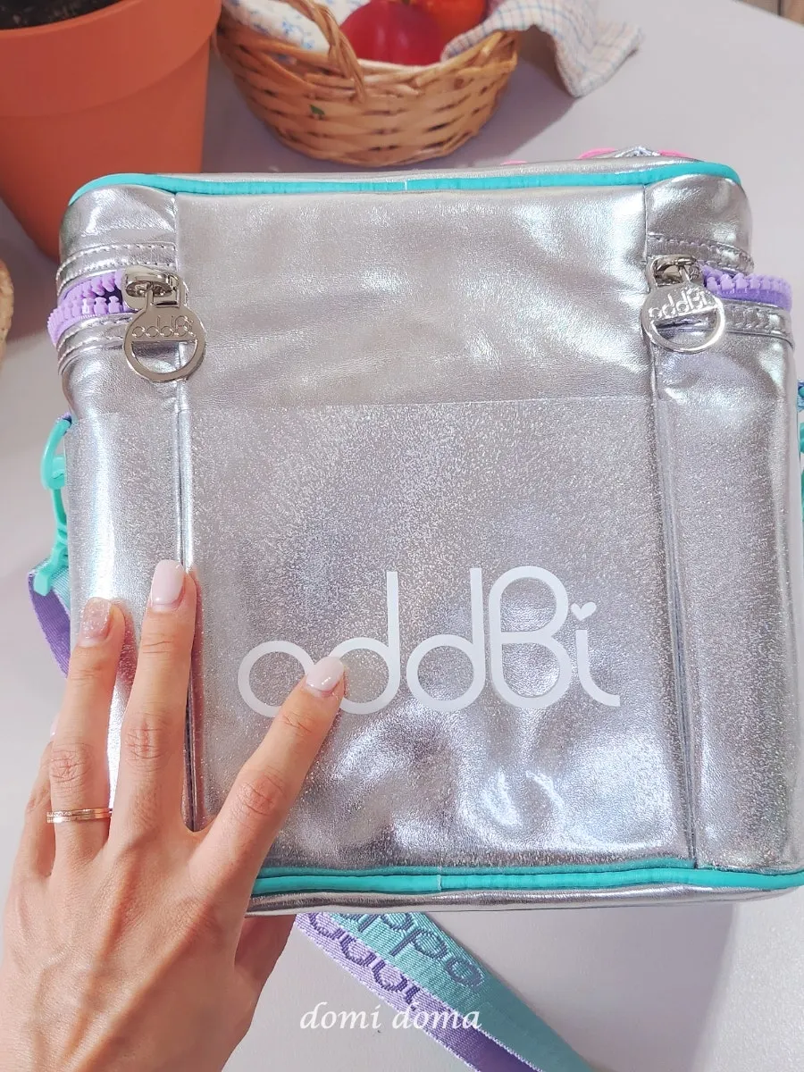 Cooler bag in silver holographic fabric