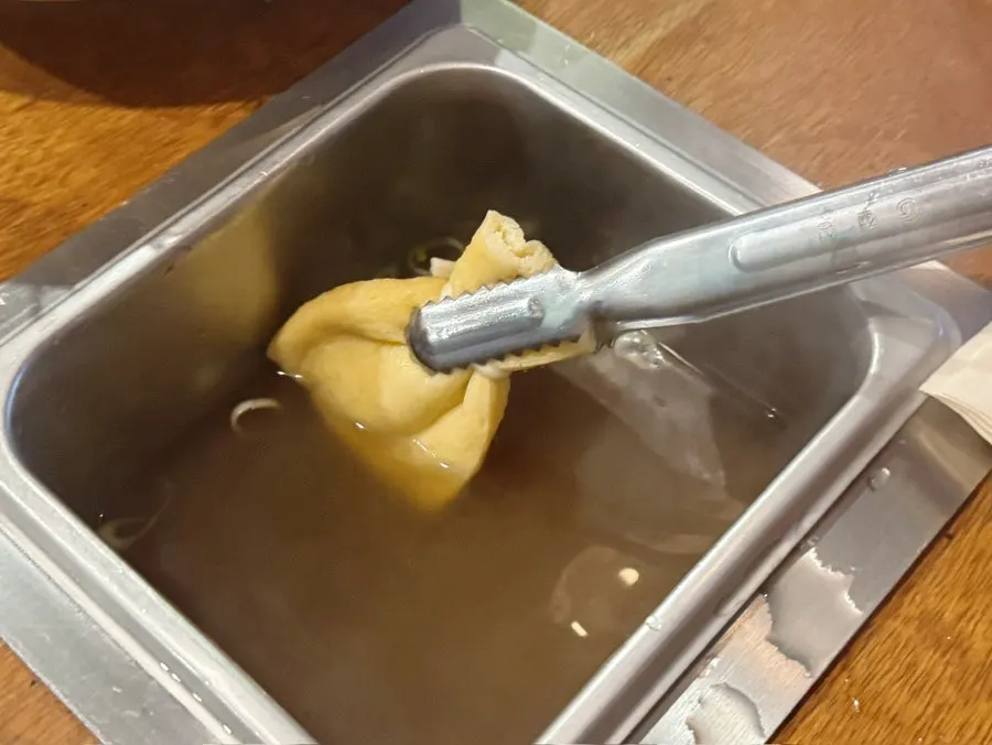 Close-up of the oden fried tofu pouch