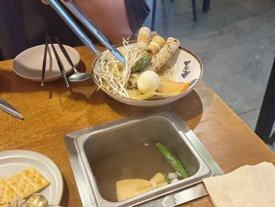 Oden and bean sprouts dipped in broth