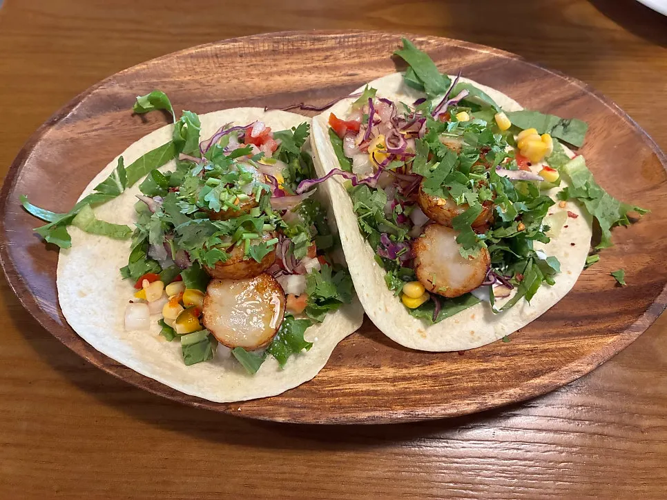 Nicely seared scallop tacos
