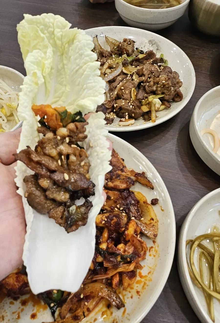 Meat served with fresh ssam vegetables