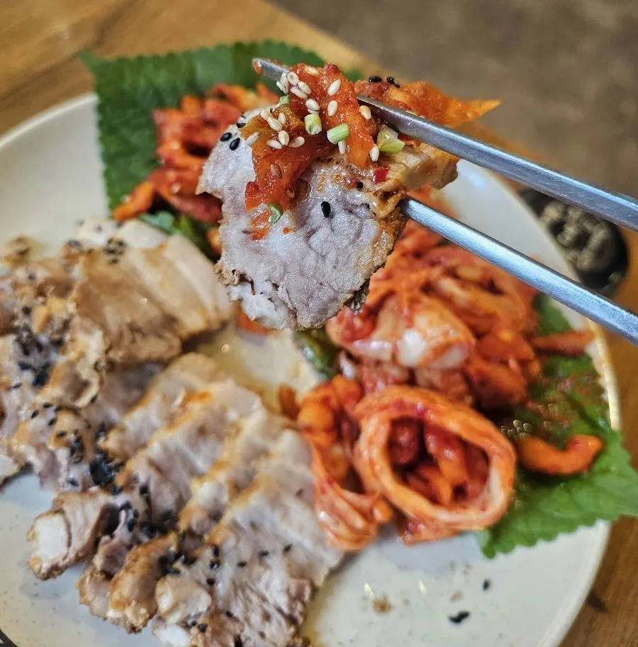 Close-up of moist bossam meat