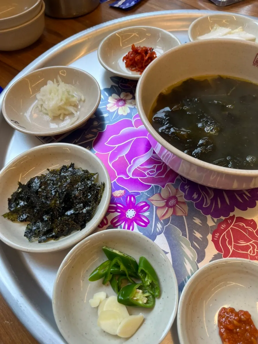 Basic side dishes served on a stainless steel tray