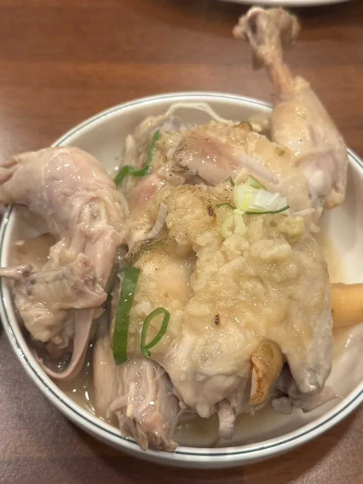 Close-up of the large samgyetang chicken