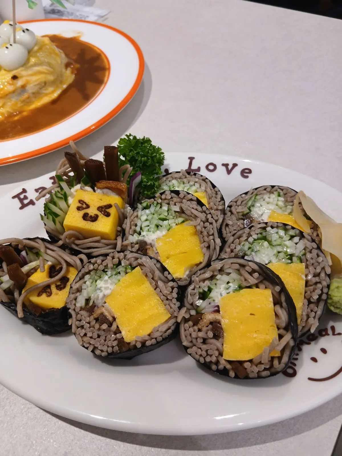 Window bar table at Omil in Daehangno, Hyehwa, with hamburg-style cheese katsu and soba maki