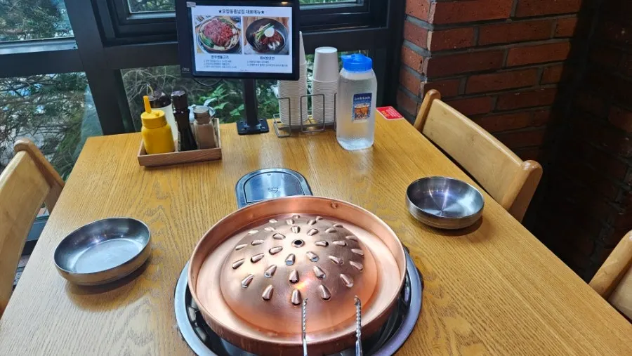 Table setting with the ordered 2 servings of raw hanwoo bulgogi