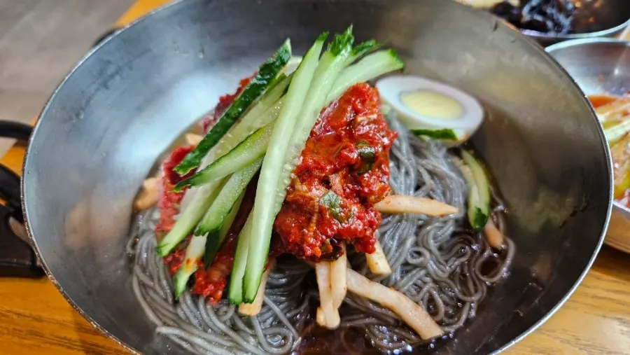 A bowl of house-made Hamhung naengmyeon