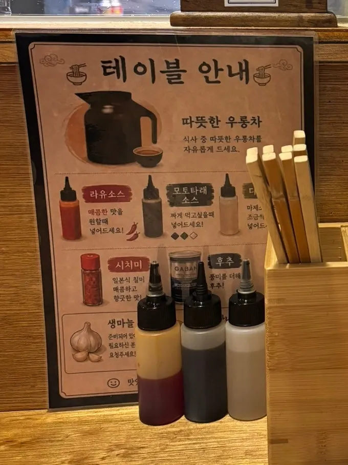 Rayu and seasonings set on the table