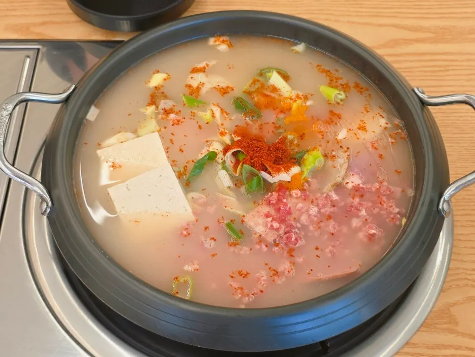Clear budae-jjigae broth before simmering