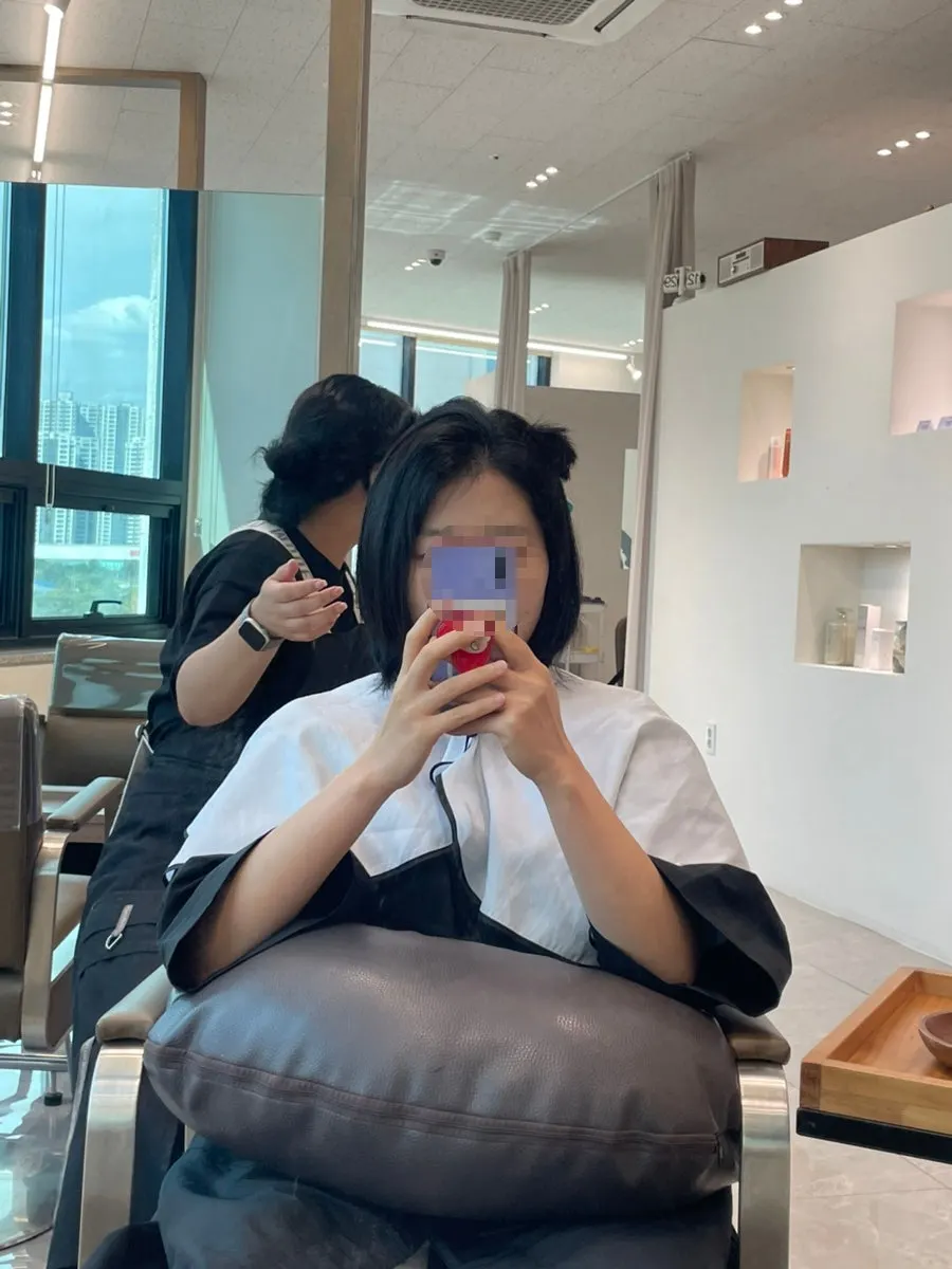 Volume magic straightening treatment in progress